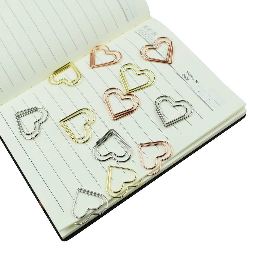 Binder Clip Assorted - 12-delige set hartvormige paperclips, kleurrijk, voor
